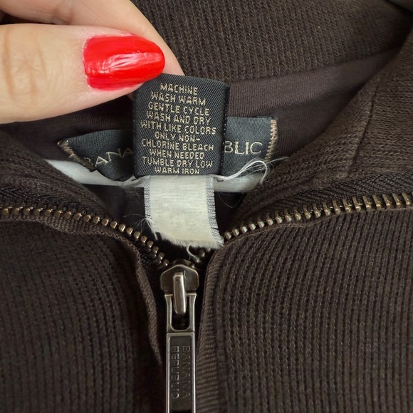 Y2K Banana Republic Quarter Zip Long Sleeve Brown Cotton Academia Old Money XL - Picture 4 of 7